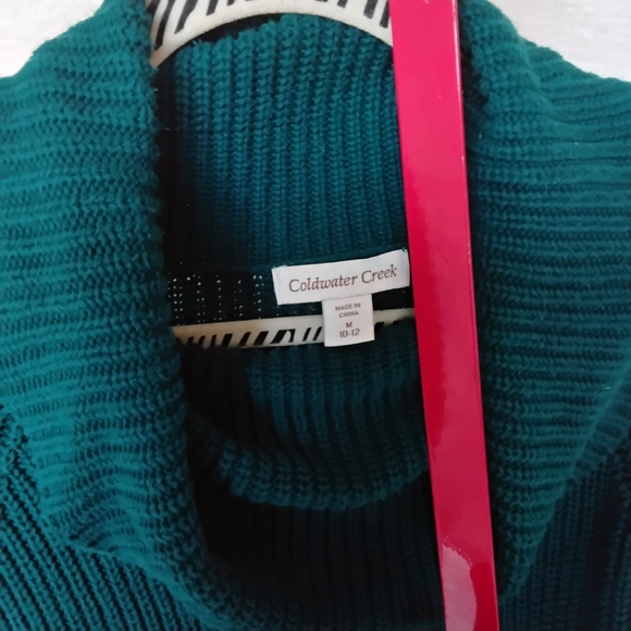 Coldwater Creek 100%Cotton Dark Teal Cowl Neck Sweater - Picture 5 of 9